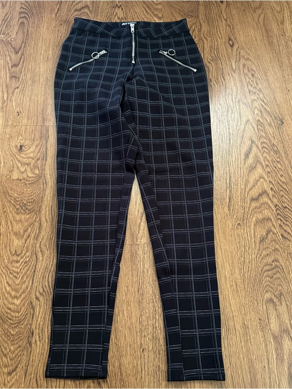 Hot Topic Black Plaid Fit Pants Zip Pockets size XS exposed zipper gothic